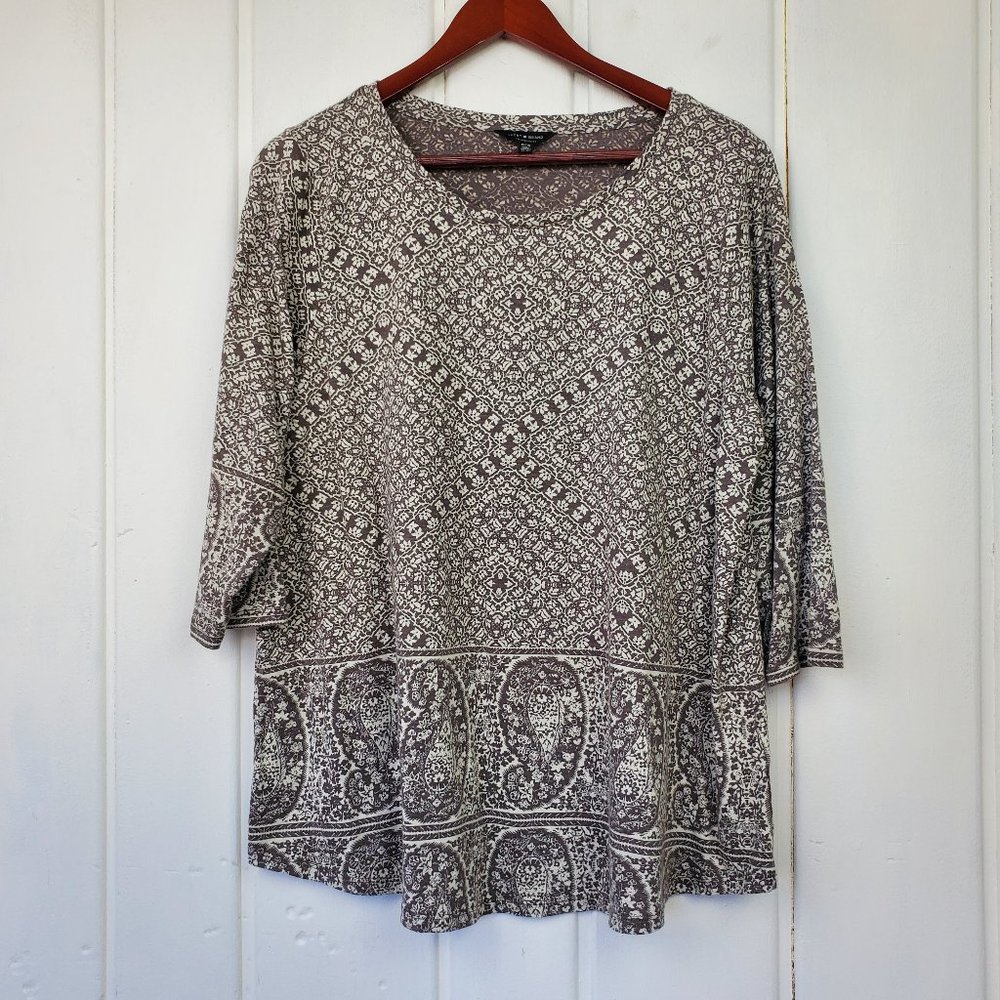 🎉HP🎉 Lucky Brand Women's 1X Scoop Neck 3/4 Sleeve Paisley Geometric Boho Top
